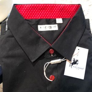 Men’s black dress shirt w red accents